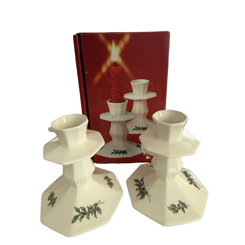 Vintage Nikko Christmastime Set of 2 Candle Holders Candlestick 4" Japan EUC